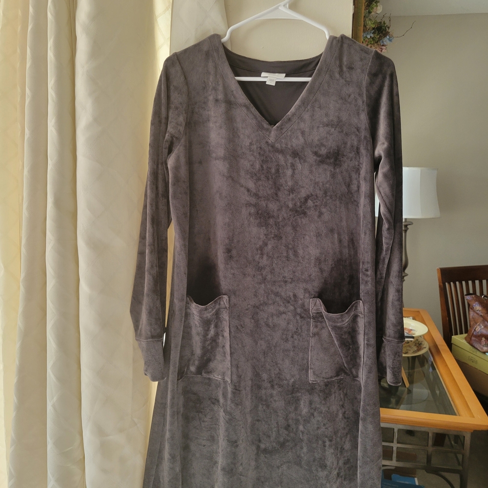 Purejill Velvet Elegant Gray Long Sleeve Dress Or Tunic